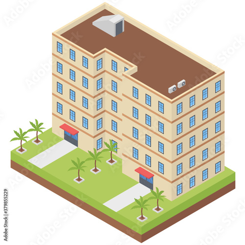 
Isometric icon of hotel building 
