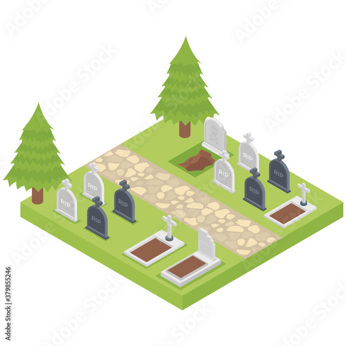 
Cemetery isometric icon vector 
