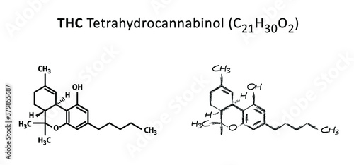 Cannabis THC Tetrahydrocannabinol C21H30O2 formula cemical structure molecule Medical Medicinal sign vector icons icon Structural formulas cell cells molecules atom atomic ACID THCA marijuana drugs