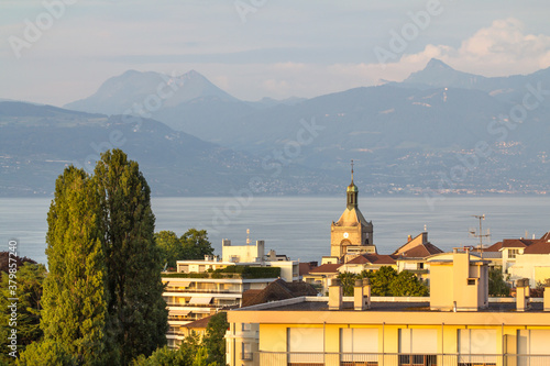 View over Evian and Geneva Lake, France