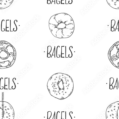 Seamless vector pattern with bagels and lettering