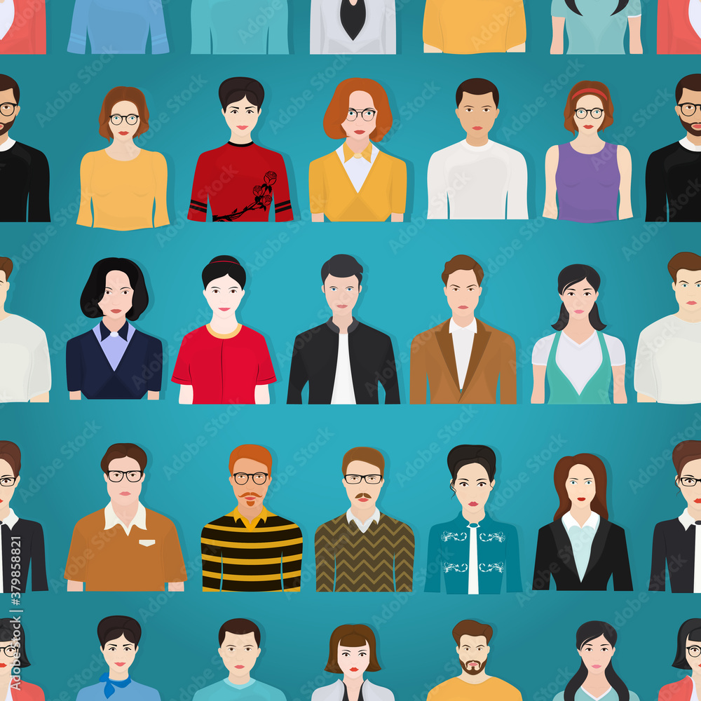 Seamless vector pattern with different people on a blue background Seamless vector pattern with different people on a blue background