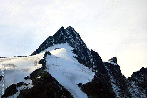 View of the highest austrian mountain Grossglockner. An alpine mountain landscape.