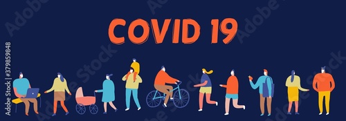 People and wearing Face Mask Fight Against Covid-19, Coronavirus Disease, Health Care. Flat Vector illustration. 