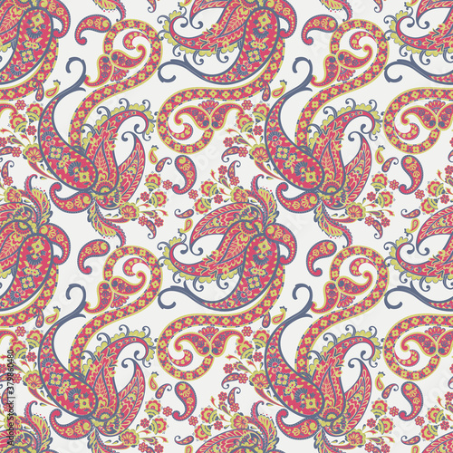 Paisley Floral oriental ethnic Pattern. Seamless Vector Ornament. Ornamental motifs of the Indian fabric patterns