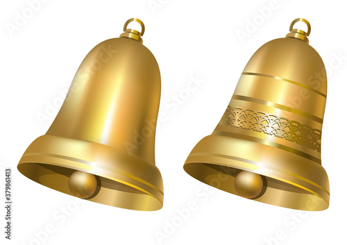 Golden jingle bells set. Vector colorful illustration