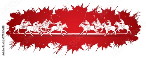 Horses Polo players action cartoon cartoon graphic vector