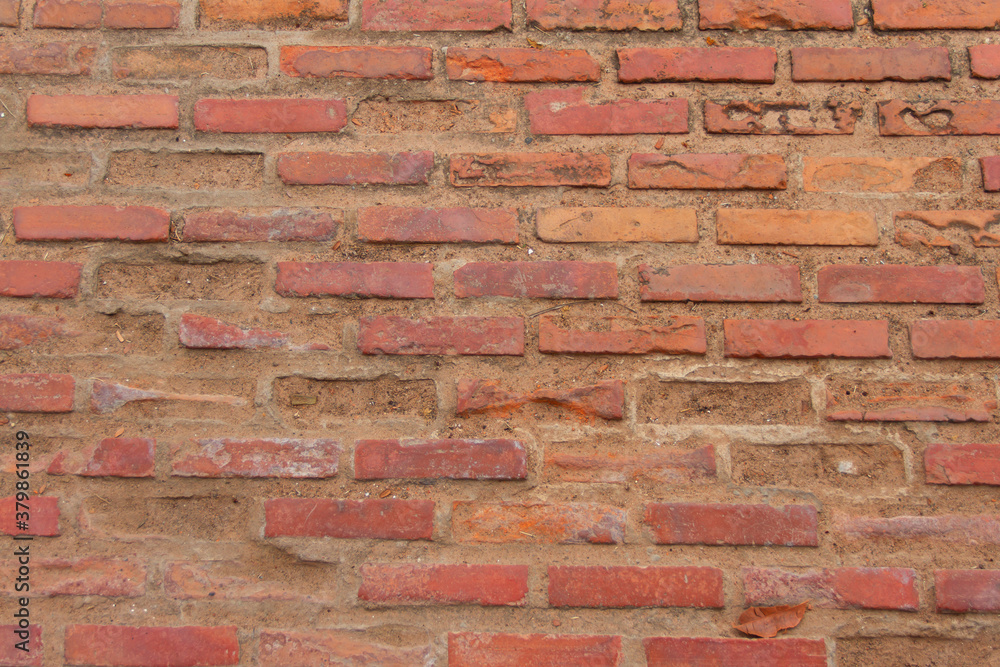 Obraz premium Red brick wall, wide angle of masonry Copy space Text area Design background