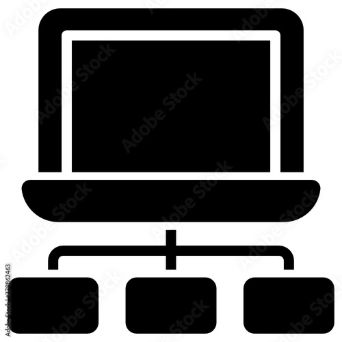 
Laptop with network nodes presenting client server hosting concept 
