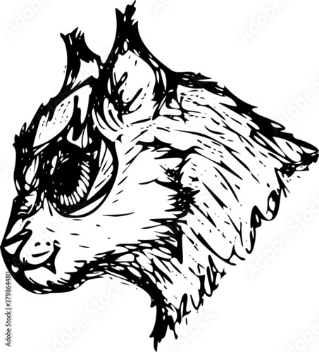 profile of a predatory cat with protruding fangs