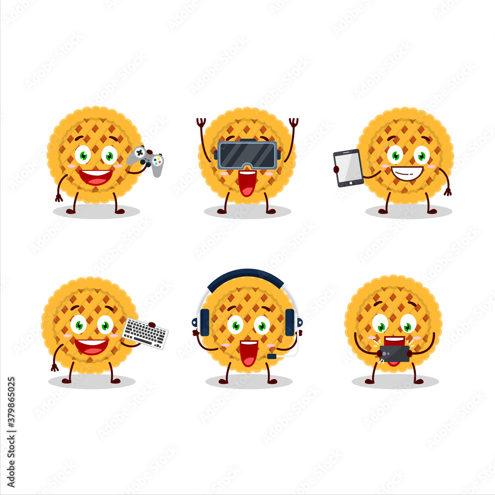 Fototapeta premium Pumpkin pie cartoon character are playing games with various cute emoticons