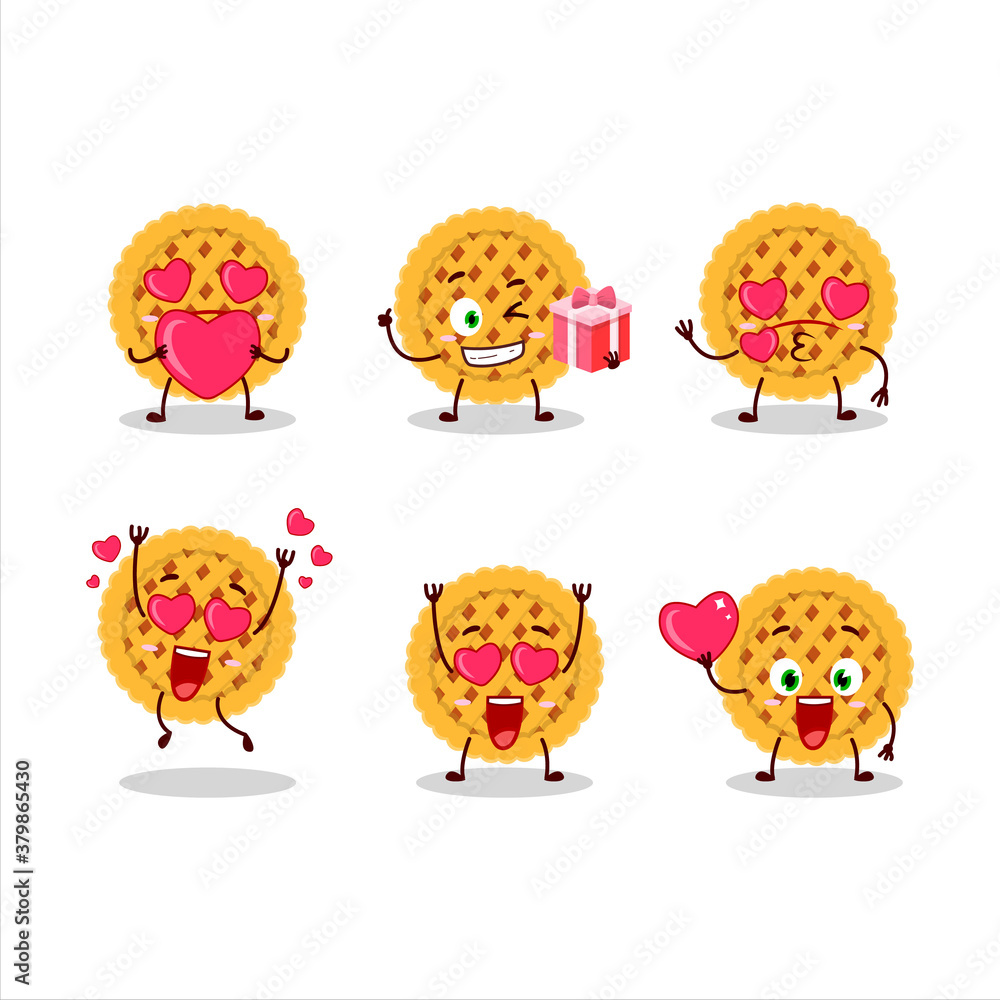 Pumpkin pie cartoon character with love cute emoticon