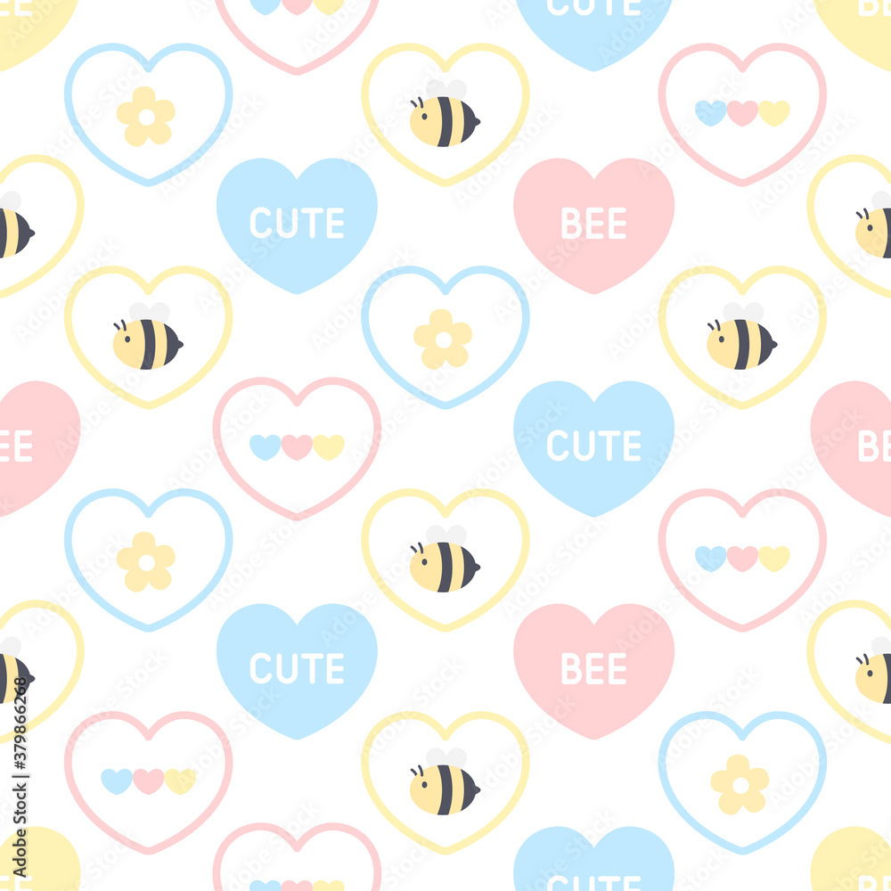 Cute bee and flower seamless pattern background
