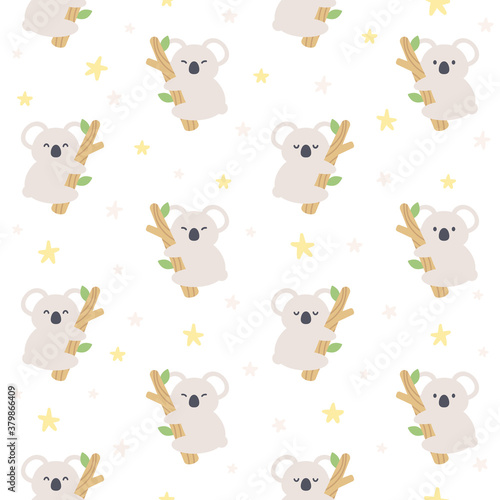 Cute koala bear and star seamless pattern background