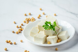 Tofu made from soybeans Food nutrition concept.