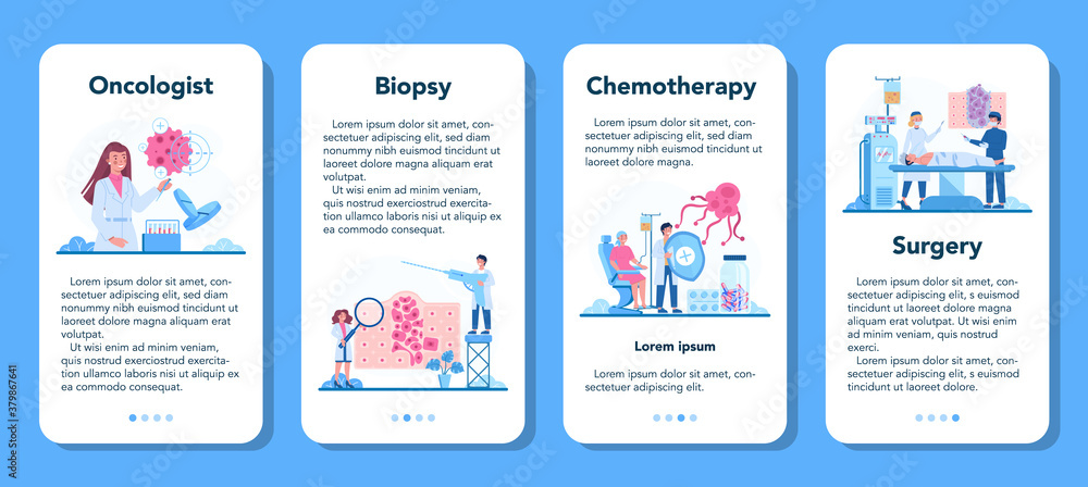 Professional oncologist mobile application banner set. Cancer disease Professional oncologist mobile application banner set. Cancer disease