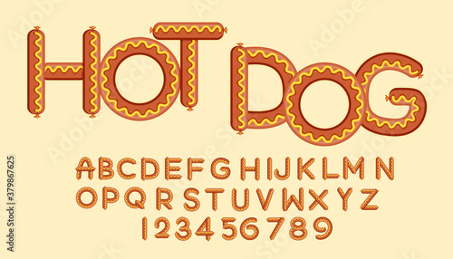 Alphabet set of symbols in the form of Cartoon Hotdog .Eps10 vector.	