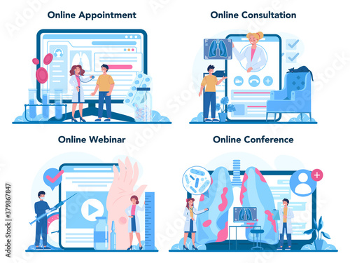 Tuberculosis specialist online service or platform set. Human pulmonary
