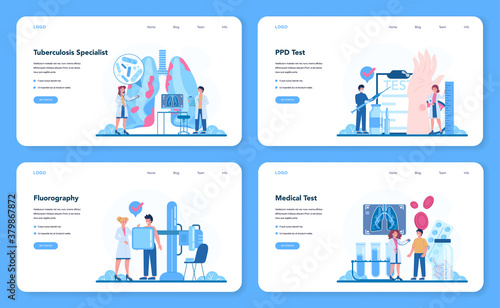 Tuberculosis specialist web banner or landing page set. Human pulmonary