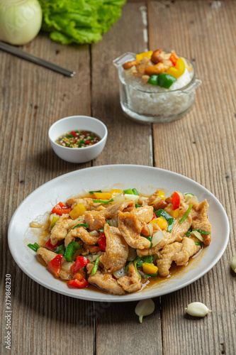Fried Chicken with Cashew Nuts Thai Food.