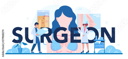 Surgeon typographic header. Idea of body and face correction.