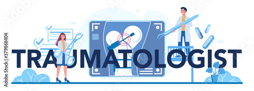 Traumatologist and trauma surgery doctor typographic header.