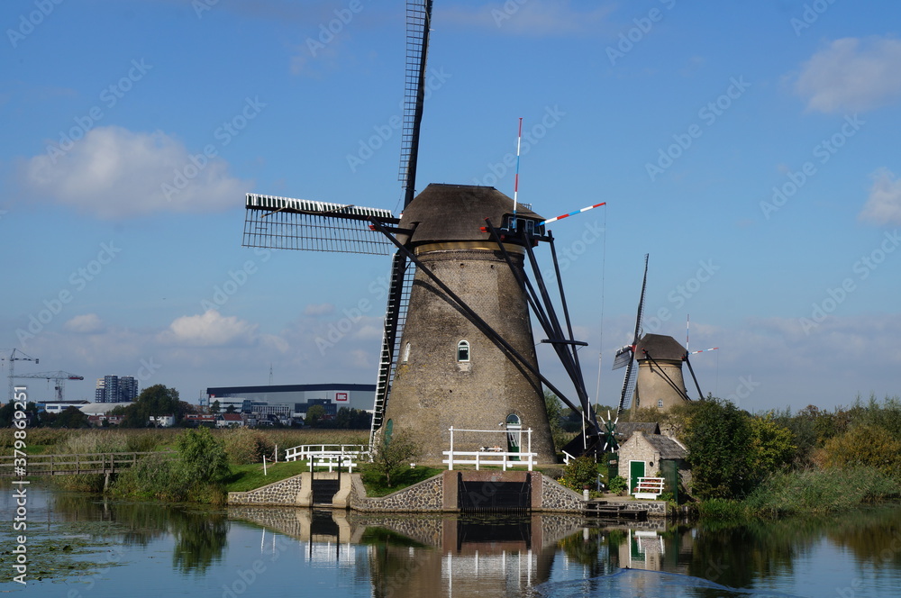 Windmills stands along the Kinderdijk in the Netherlands