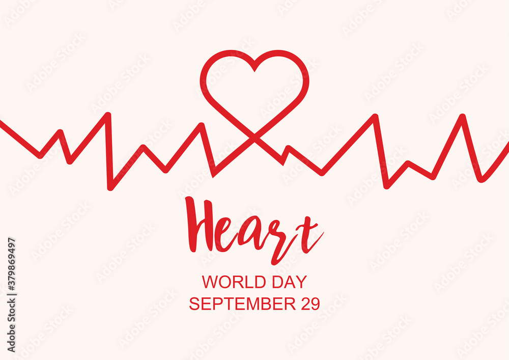 World Heart Day Poster with Heart beat line vector. Red heart with heartbeat diagram symbol vector. Heart Day Poster, September 29. Important day World Heart Day Poster with Heart beat line vector. Red heart with heartbeat diagram symbol vector. Heart Day Poster, September 29. Important day