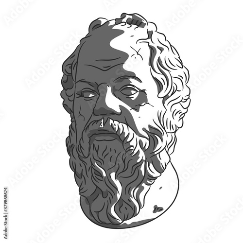 Bust of Socrates.  Ancient Greek philosopher isolated on white background, there is a place for an inscription.