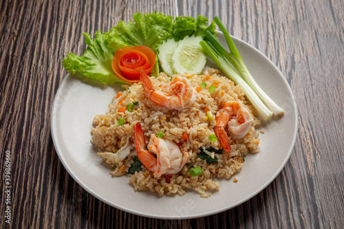 American Shrimp Fried Rice served with Chili Fish Sauce Thai Food.