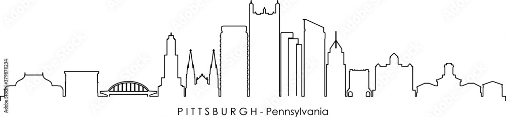 PITTSBURGH City Pennsylvania Skyline Silhouette Cityscape Vector - obrazy, fototapety, plakaty 