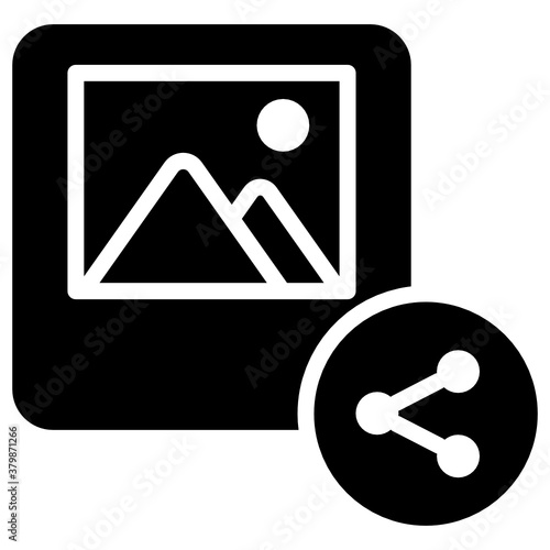 
Photograph with share symbol, icon of photo sharing icon
