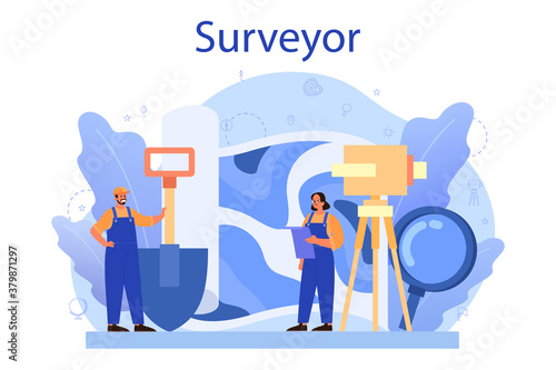 Geodesy science concept. Land surveying technology. Engineering
