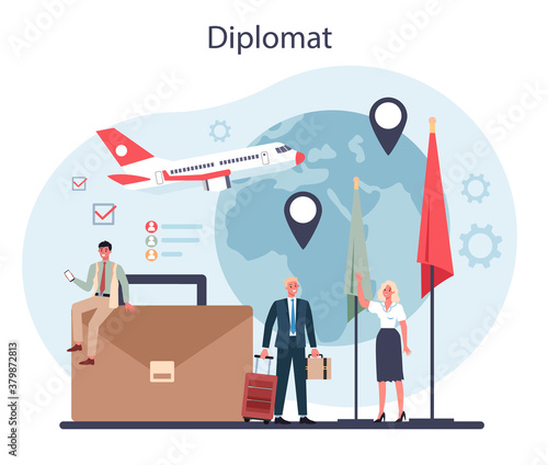 Diplomat profession set. Idea of international relations and government