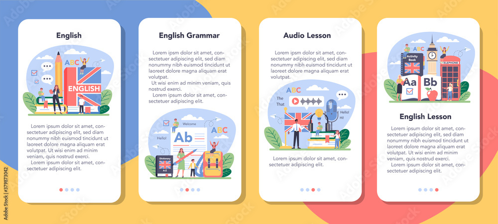 English class mobile application banner set. Study foreign languages English class mobile application banner set. Study foreign languages