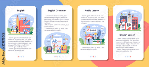 English class mobile application banner set. Study foreign languages