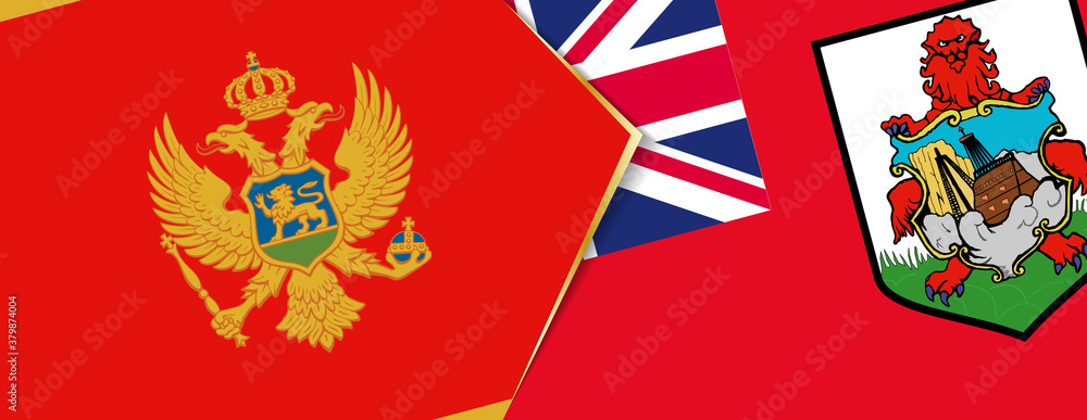 Montenegro and Bermuda flags, two vector flags.