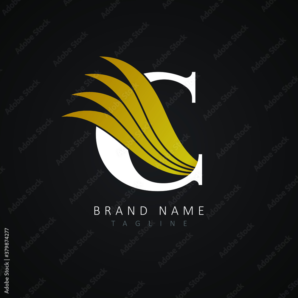 Letter C Logo with Golden Wing Icon, Initial C Wing Logo, Vector Stock ...