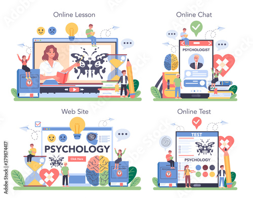 Psychology online service or platform set. Mental and emotional