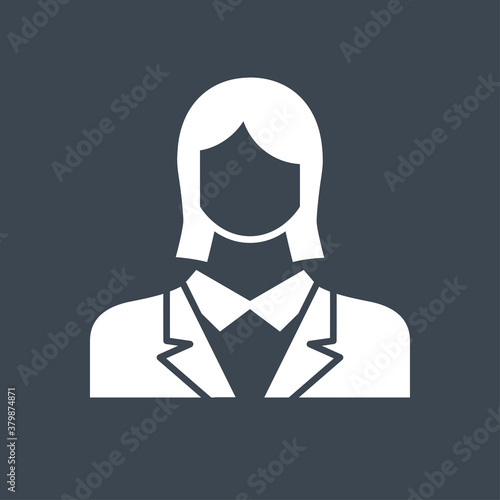 Employee Woman Glyph Flat Vector Icon. Flat icon isolated on the black background. Editable EPS file. Vector illustration.