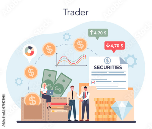 Trader, financial investment concept. Buy, sell or loss profits