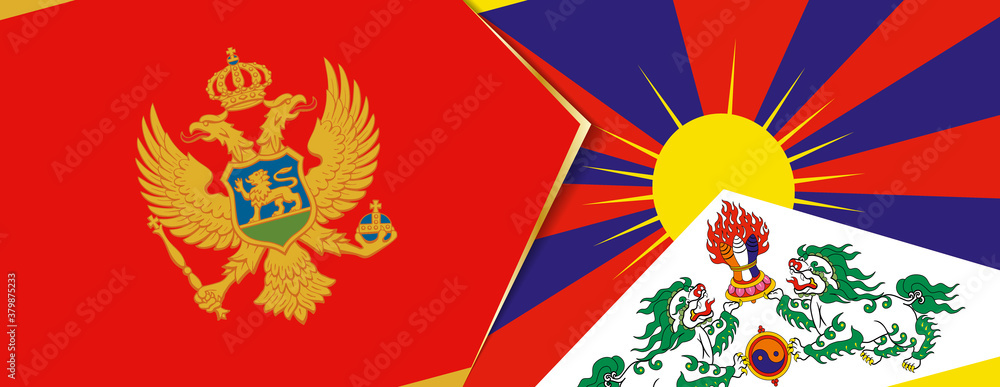 Montenegro and Tibet flags, two vector flags.