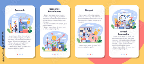 Economy school subject mobile application banner set. Student