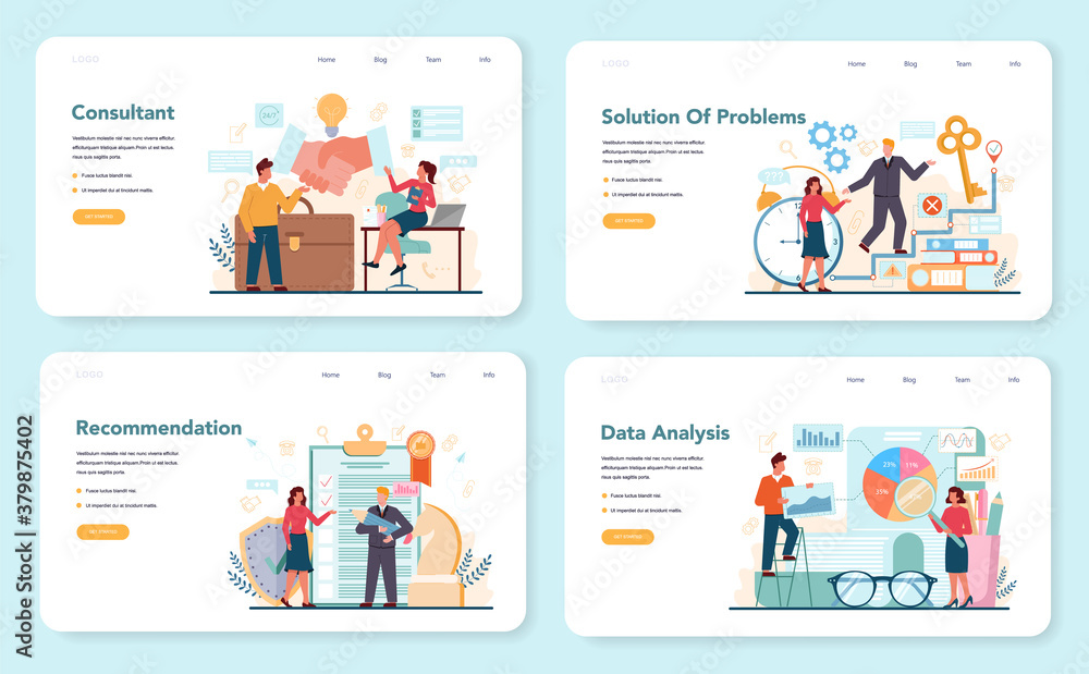 Professional consultant web banner or landing page set. Research Professional consultant web banner or landing page set. Research