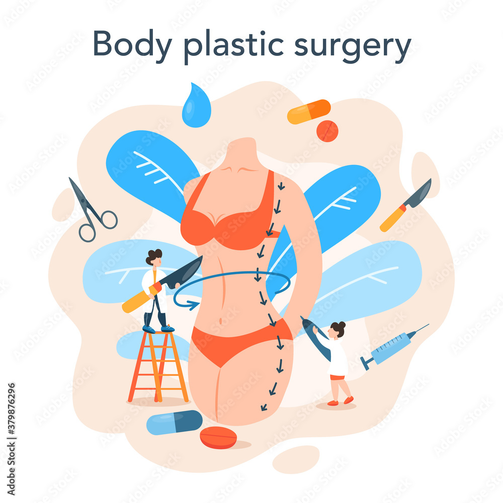 Plastic surgeon concept. Idea of body correction. Implant and liposuction Plastic surgeon concept. Idea of body correction. Implant and liposuction