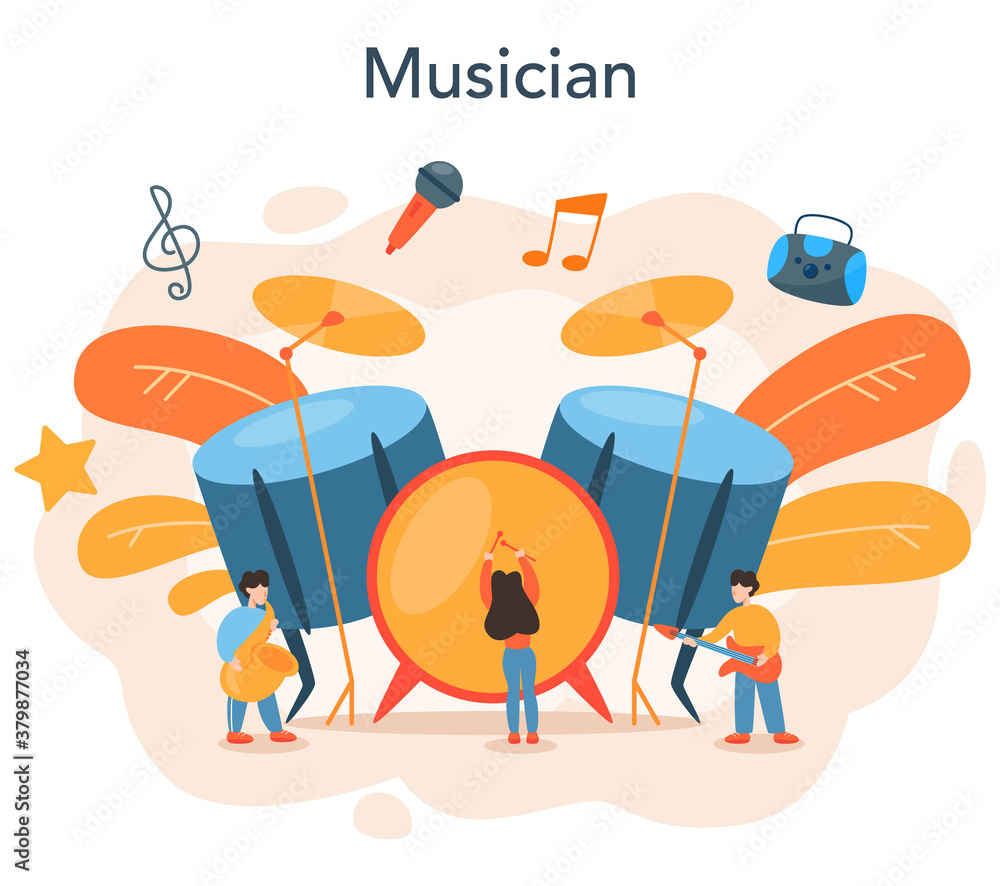 Obraz premium Professional musician playing musical instruments. Young performer