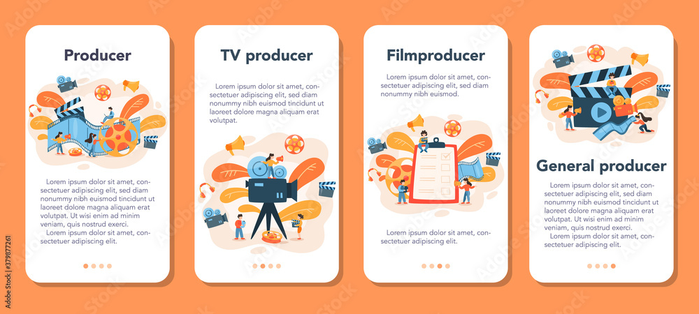 Producer mobile application banner set. Film and tv production.