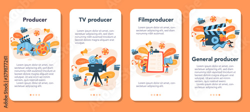 Producer mobile application banner set. Film and tv production.