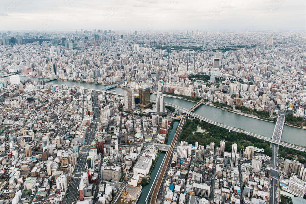 Aerial Tokyo Cityscape on Overcast Day Aerial Tokyo Cityscape on Overcast Day