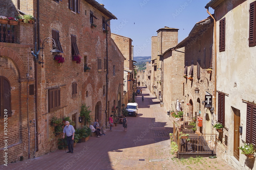 Boccaccio street in the ancient medieval village of Certaldo, Tuscany, Italy